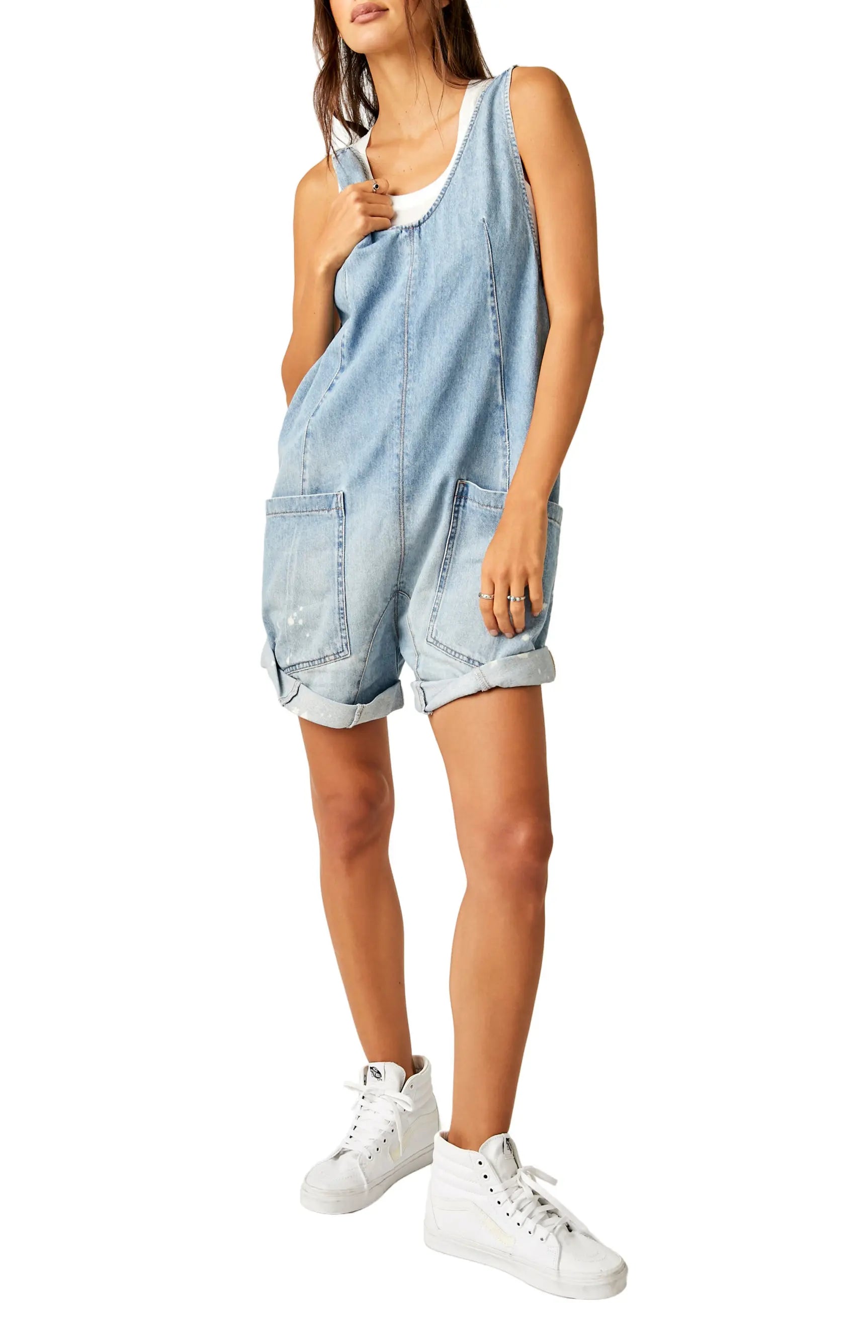 FREE PEOPLE Denim HIGH ROLLER Shortall Jumpsuit