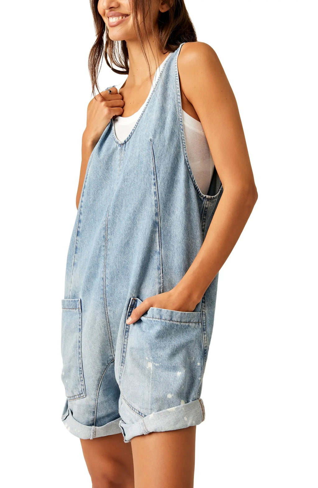 FREE PEOPLE Denim HIGH ROLLER Shortall Jumpsuit