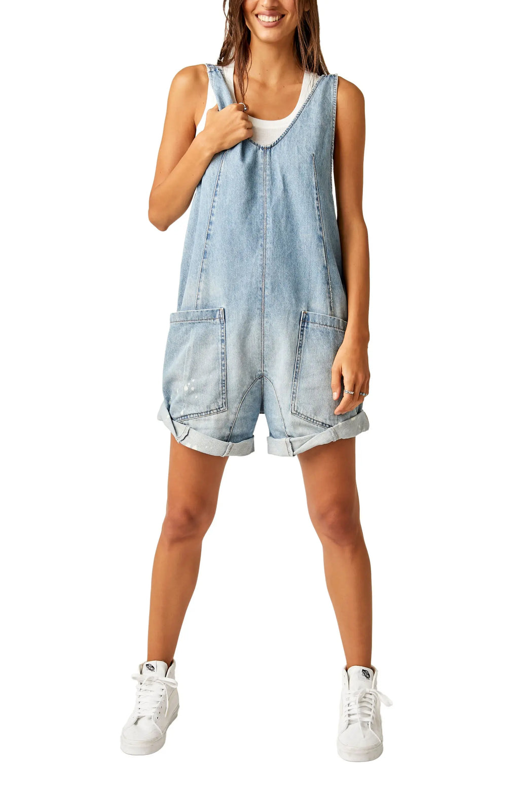 FREE PEOPLE Denim HIGH ROLLER Shortall Jumpsuit