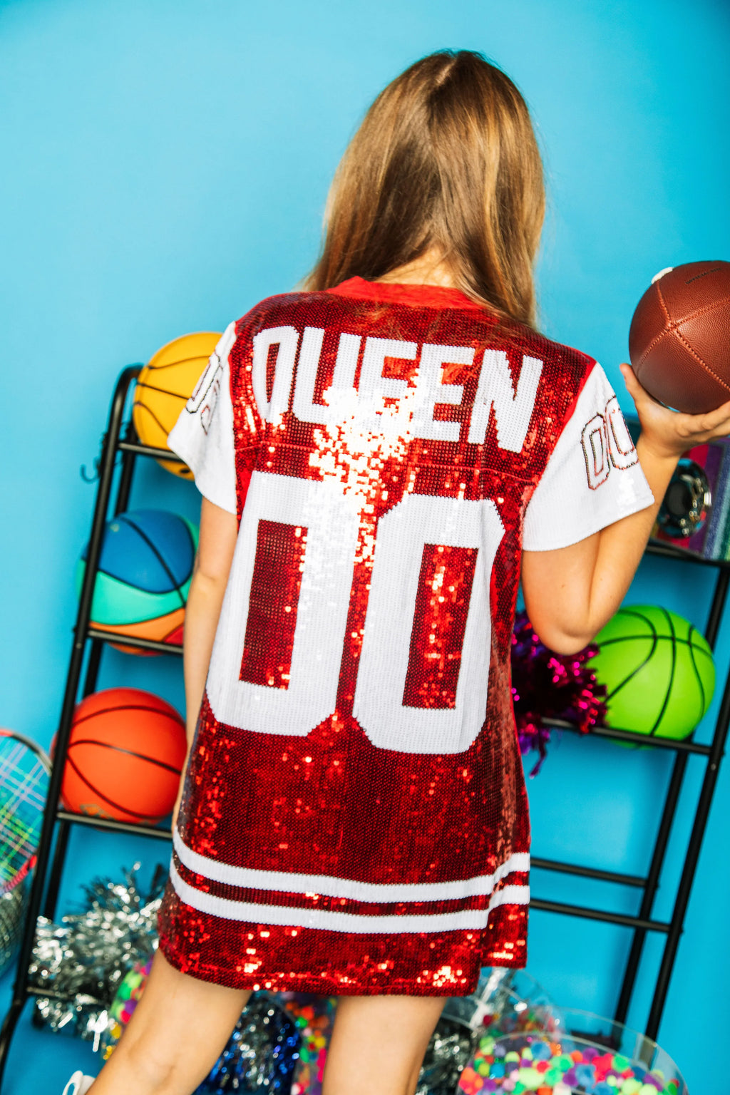 QUEEN OF SPARKLES Full Sequin QUEEN Jersey Dress Silver Accents QUEEN OF SPARKLES Full Sequin QUEEN Jersey Dress Silver Accents