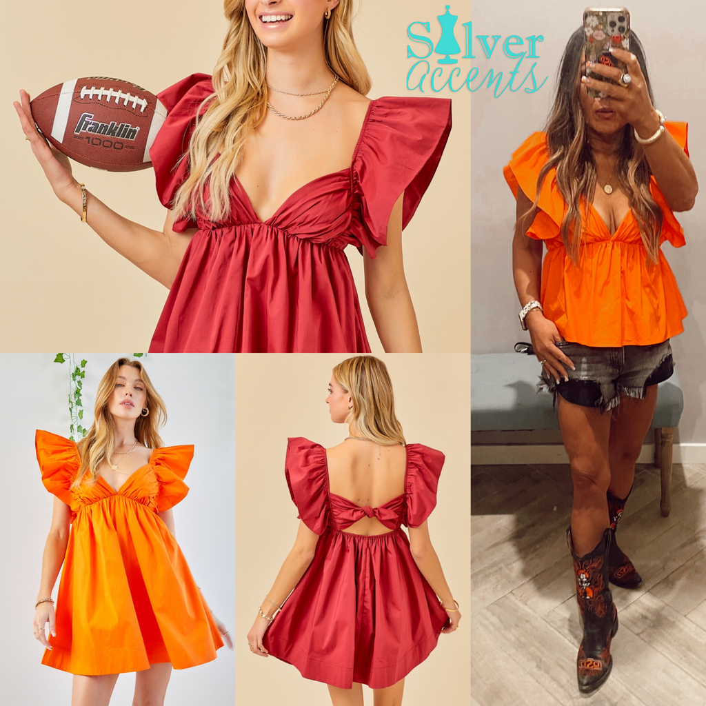 MAE TieBack RuffleSleeve Poplin V-Neck Dress