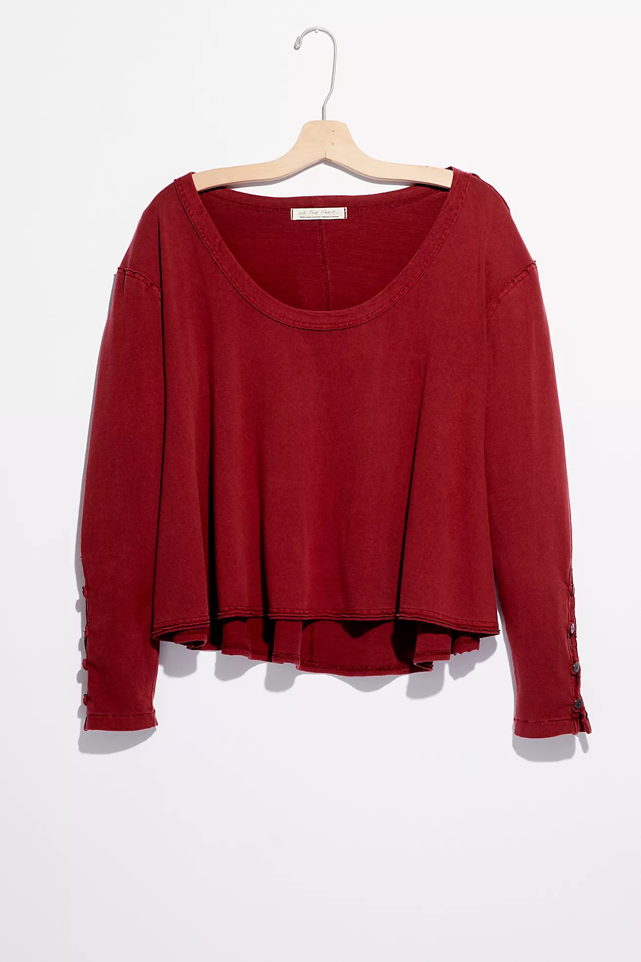 FREE PEOPLE ScoopNeck PEONY ButtonSleeve Flowy Tee Top