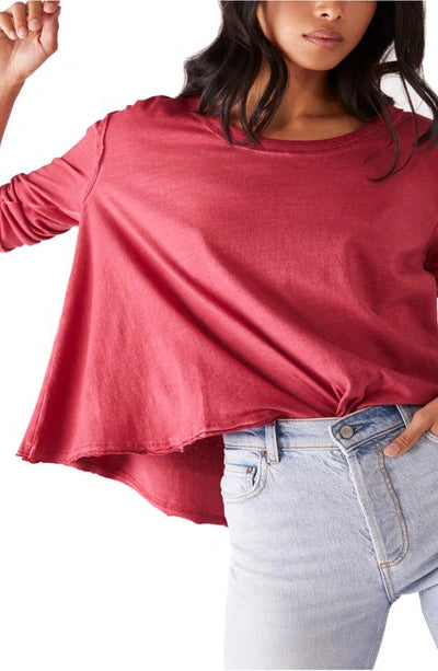 FREE PEOPLE ScoopNeck PEONY ButtonSleeve Flowy Tee Top