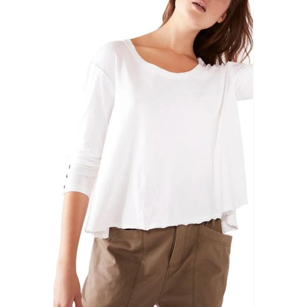 FREE PEOPLE ScoopNeck PEONY ButtonSleeve Flowy Tee Top