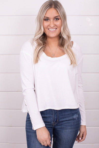 FREE PEOPLE ScoopNeck PEONY ButtonSleeve Flowy Tee Top