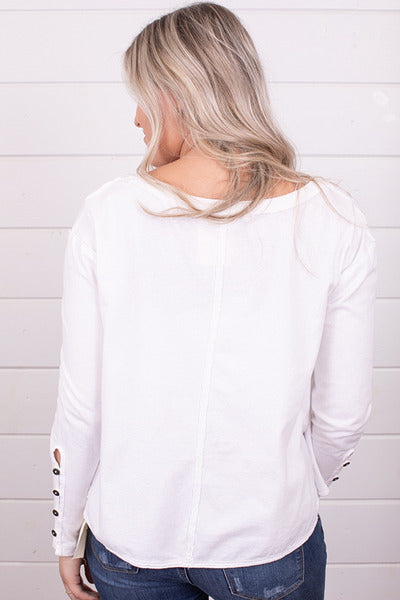 FREE PEOPLE ScoopNeck PEONY ButtonSleeve Flowy Tee Top