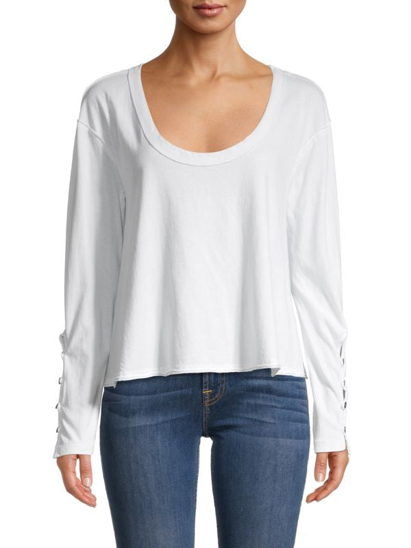 FREE PEOPLE ScoopNeck PEONY ButtonSleeve Flowy Tee Top
