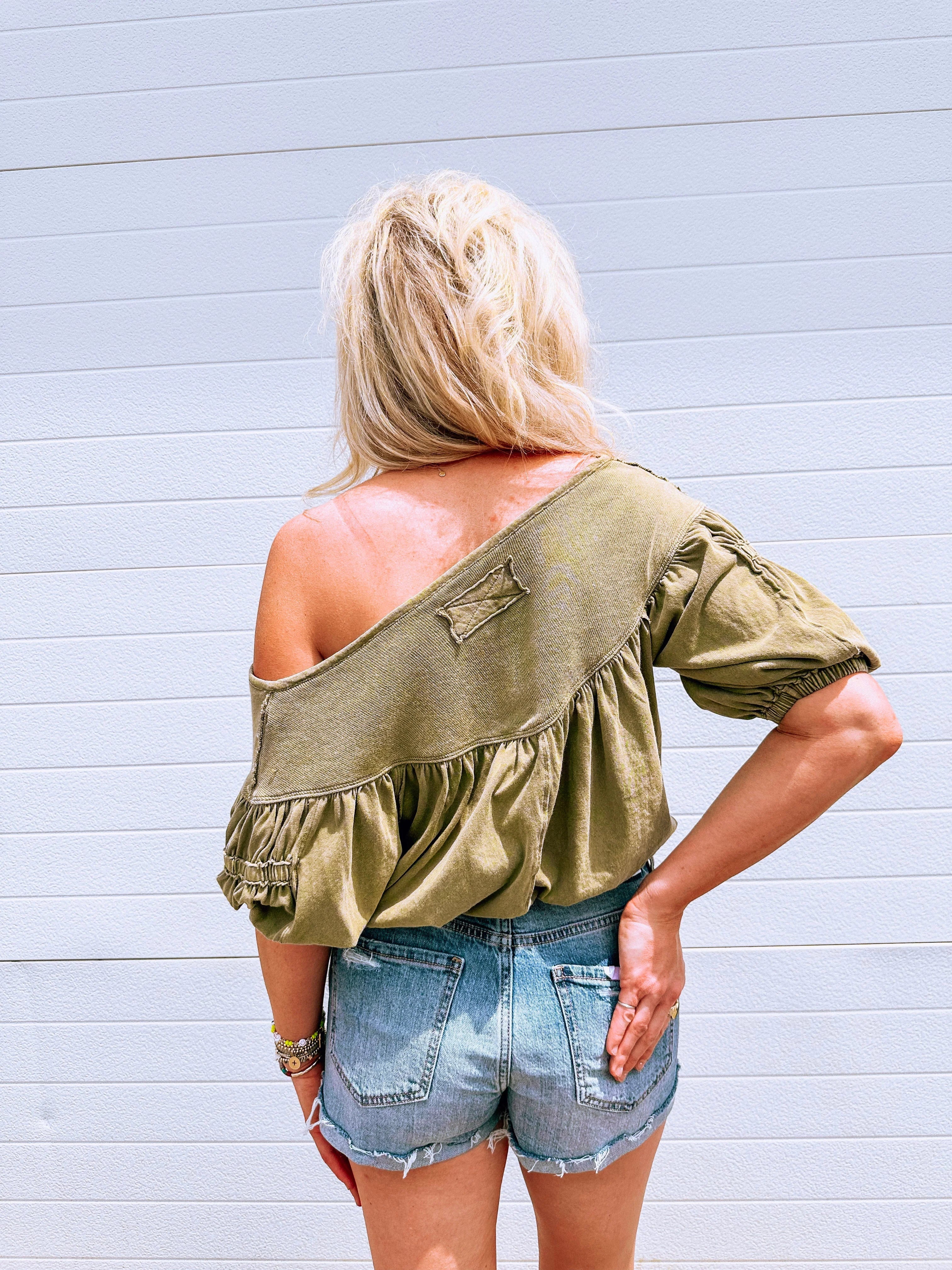 FREE PEOPLE MineralWash NO GOOD ALONE RibYoke TieFront Top