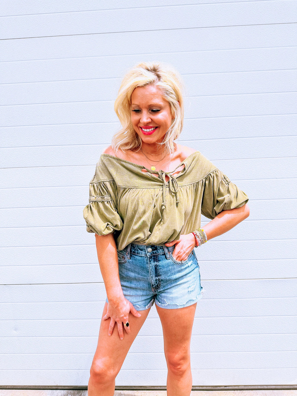 FREE PEOPLE MineralWash NO GOOD ALONE RibYoke TieFront Top