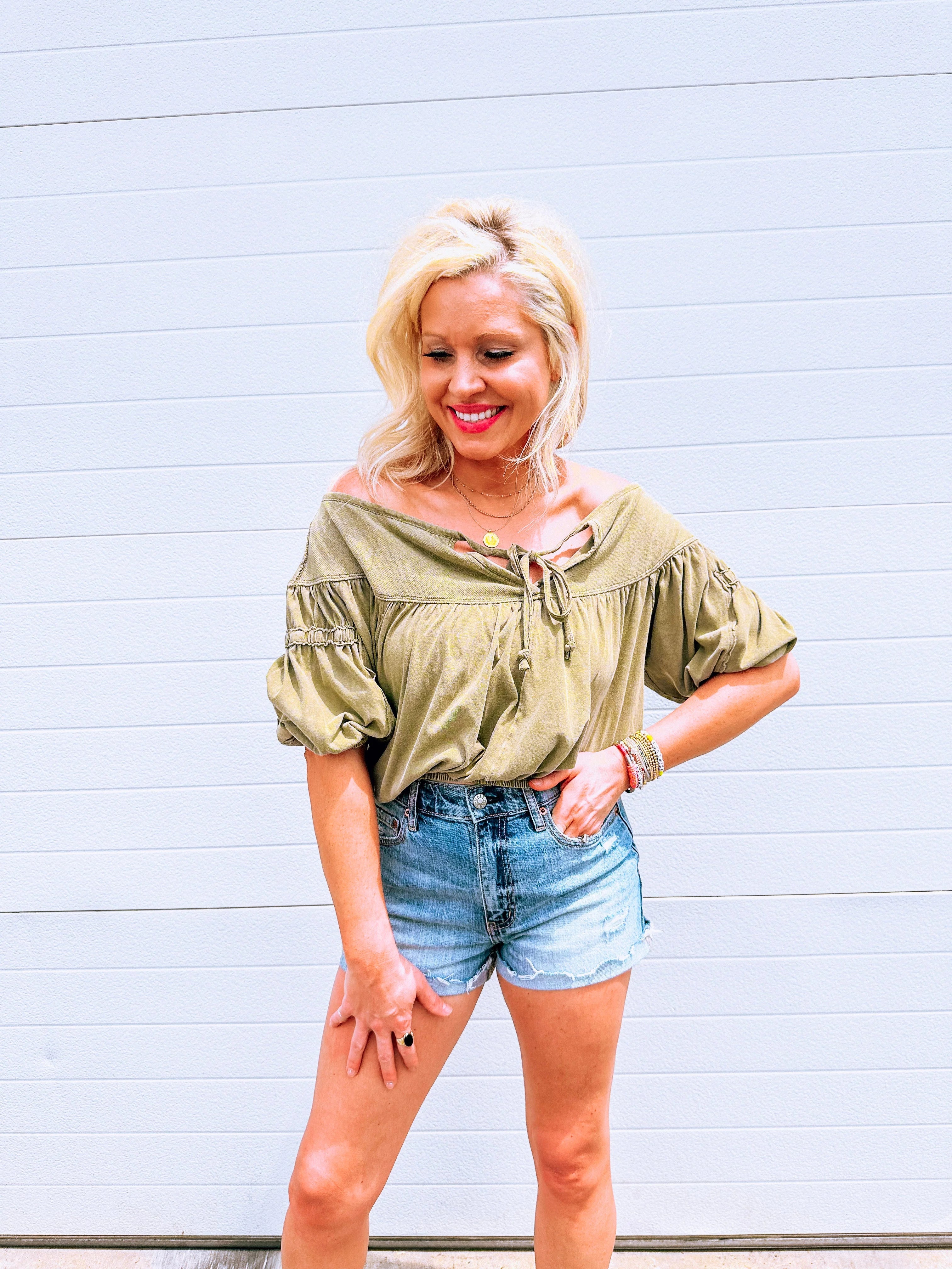 FREE PEOPLE MineralWash NO GOOD ALONE RibYoke TieFront Top