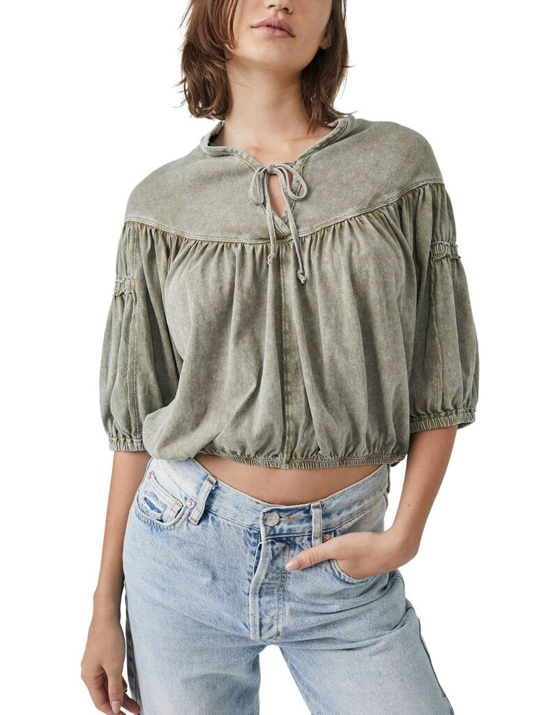FREE PEOPLE MineralWash NO GOOD ALONE RibYoke TieFront Top
