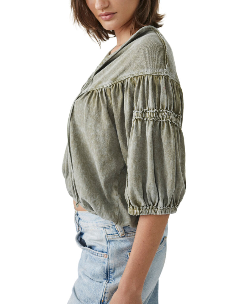 FREE PEOPLE MineralWash NO GOOD ALONE RibYoke TieFront Top