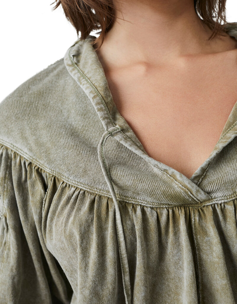 FREE PEOPLE MineralWash NO GOOD ALONE RibYoke TieFront Top