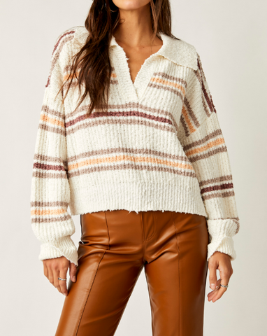 FREE PEOPLE Stripe KENNEDY V-Neck Pullover Sweater Top