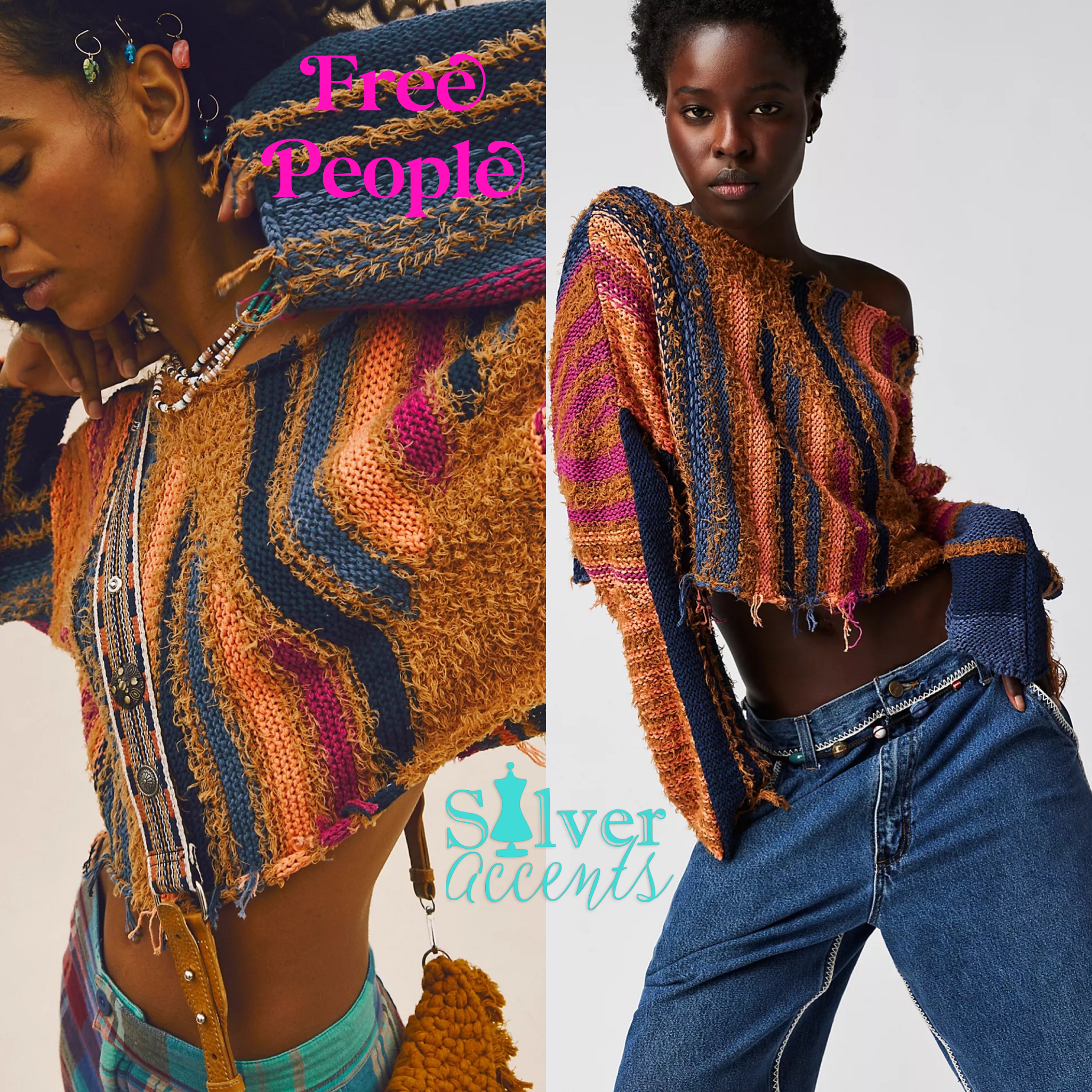 FREE PEOPLE Pullover BAJA Stripe Sweater Top