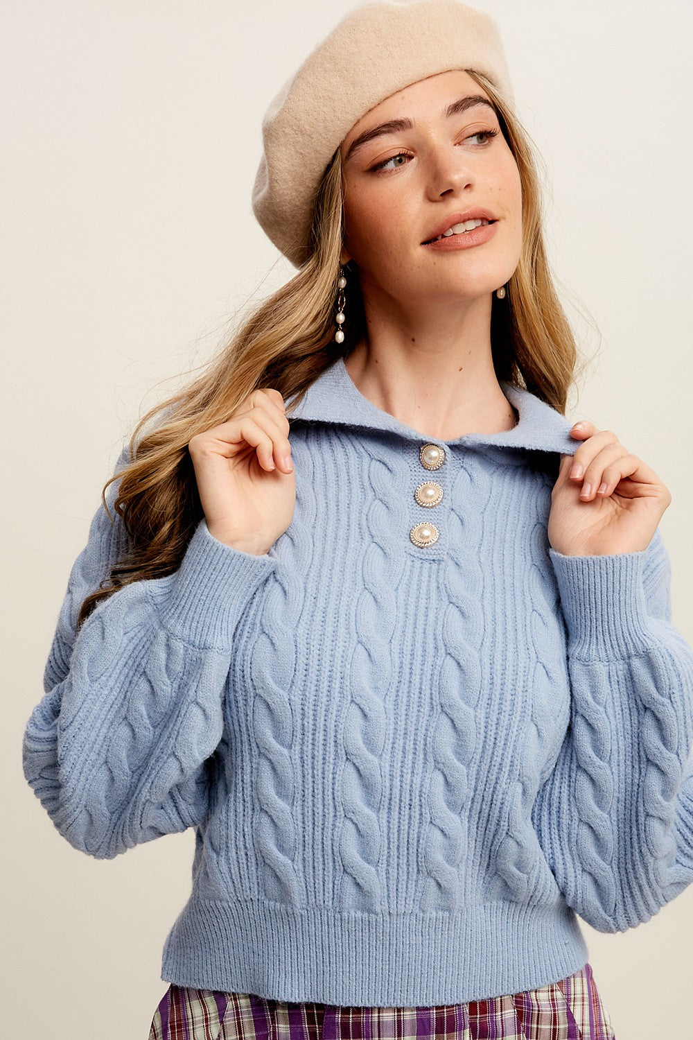 *OPTIMISM CableKnit Pearl Button Polo