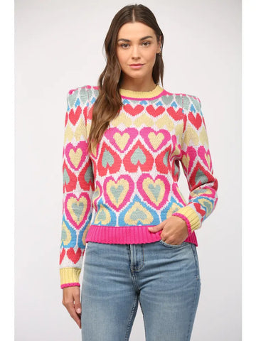 *SHIRELLE Heart Jacquard PuffSleeve Sweater Top