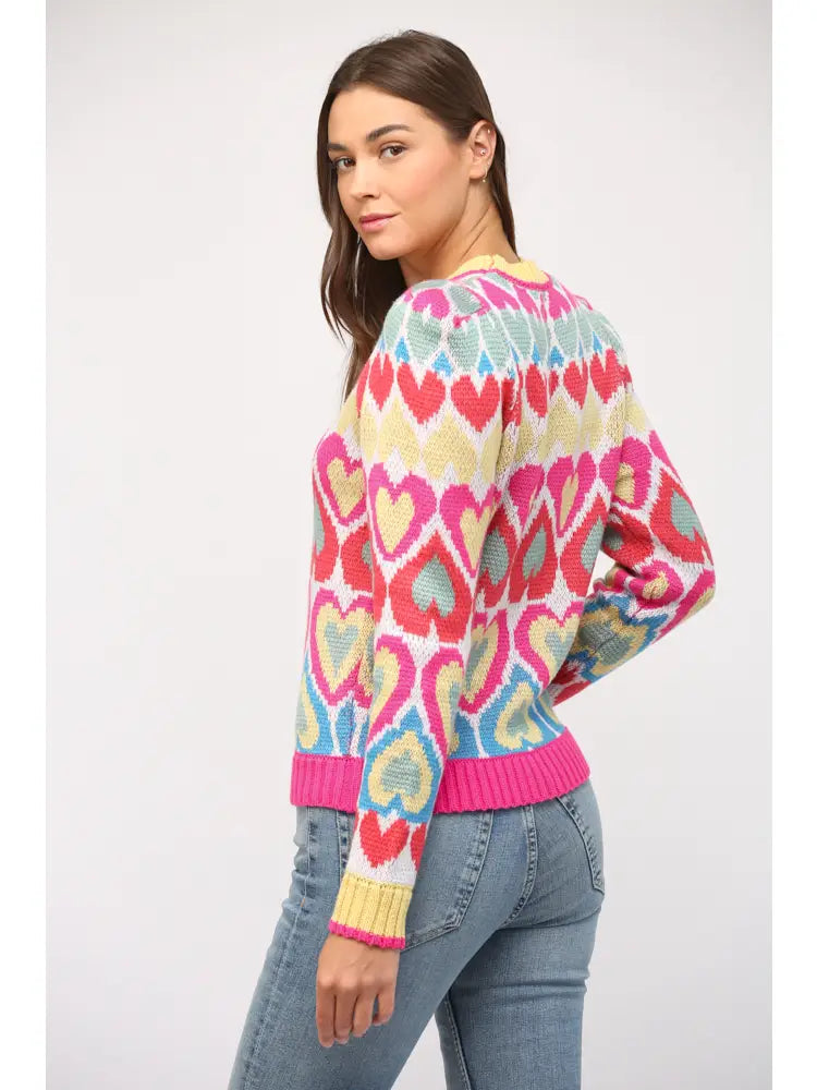 *SHIRELLE Heart Jacquard PuffSleeve Sweater Top