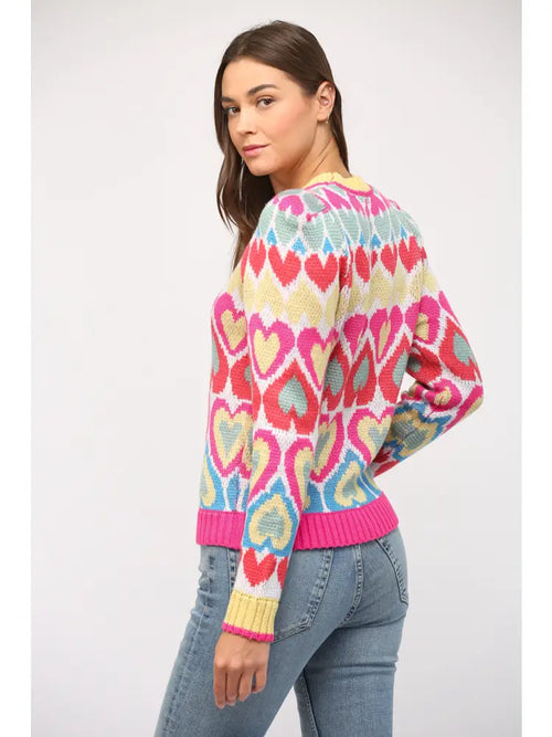 *SHIRELLE Heart Jacquard PuffSleeve Sweater Top