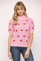 SAINT Heart Embroidered Short Sleeve Sweater