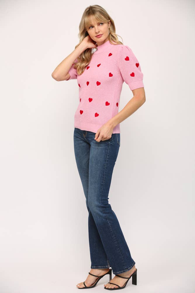 SAINT Heart Embroidered Short Sleeve Sweater