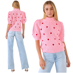 SAINT Heart Embroidered Short Sleeve Sweater