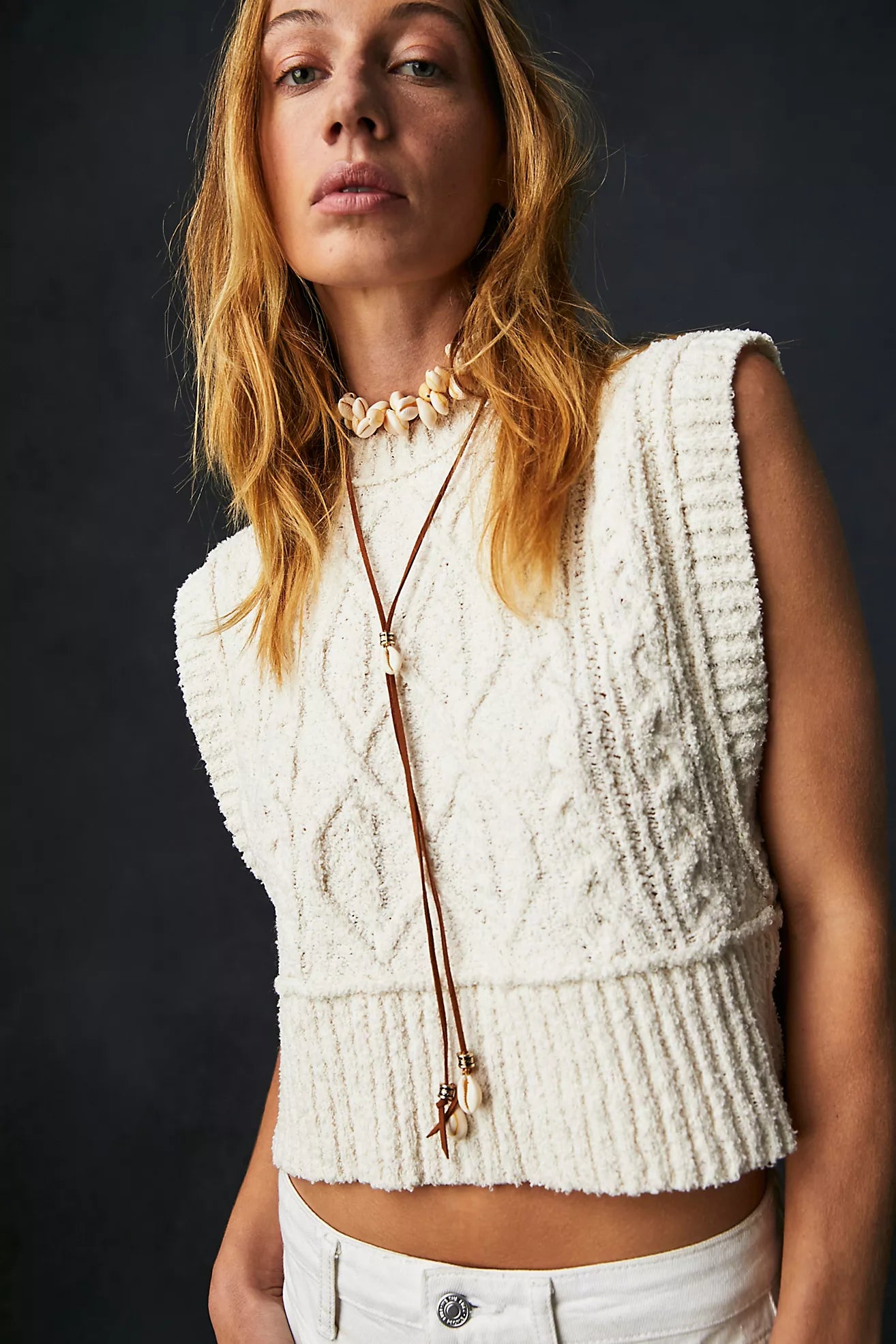 FREE PEOPLE Cable Knit ROWAN Sweater Vest Top