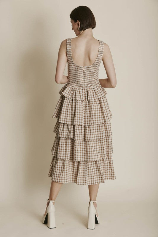 Aureum CELESTE Gingham Tiered Smock Midi Dress