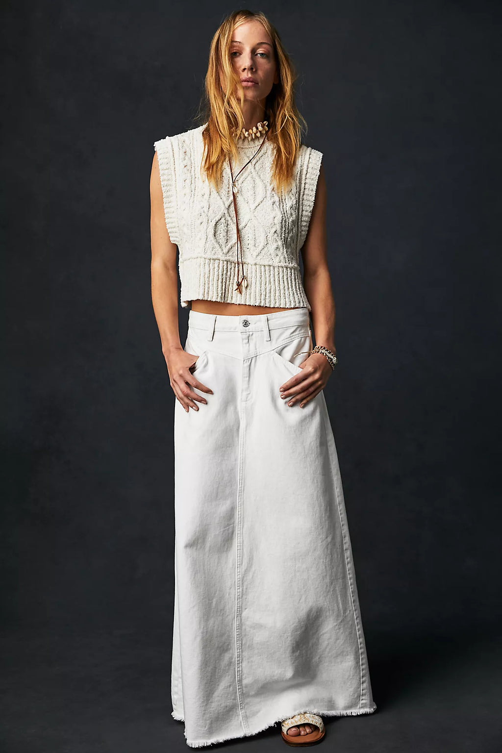 FREE PEOPLE Cable Knit ROWAN Sweater Vest Top