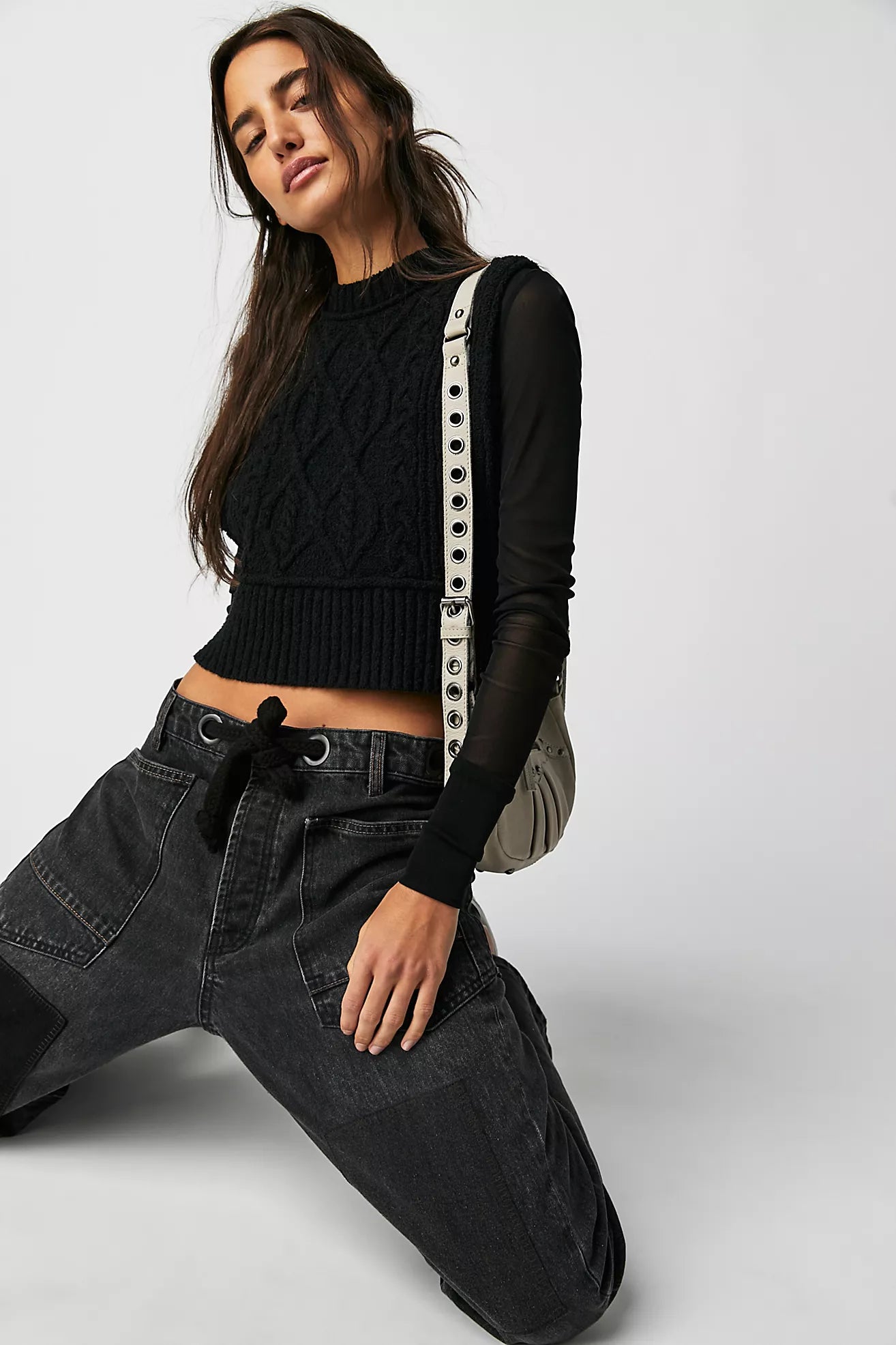 FREE PEOPLE Cable Knit ROWAN Sweater Vest Top