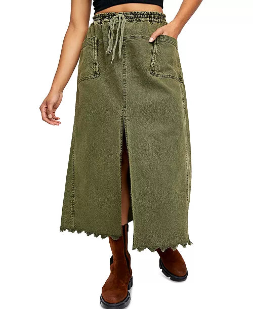 FREE PEOPLE Denim WOKE UP LIKE THIS FrayHem Maxi Skirt
