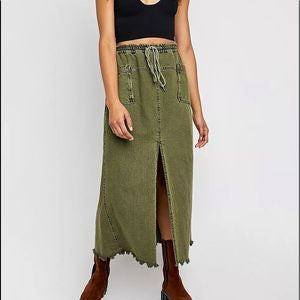 FREE PEOPLE Denim WOKE UP LIKE THIS FrayHem Maxi Skirt