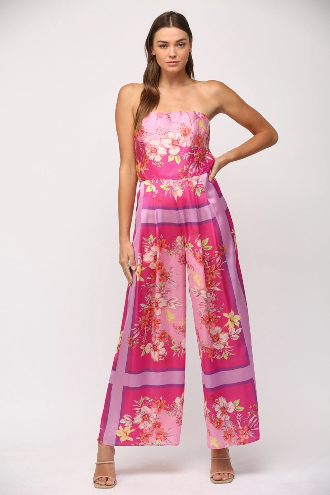 *PARADISE Floral BorderPrint Strapless Jumpsuit