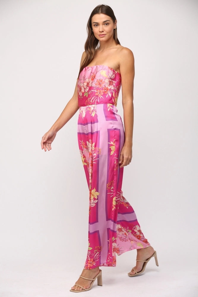 *PARADISE Floral BorderPrint Strapless Jumpsuit