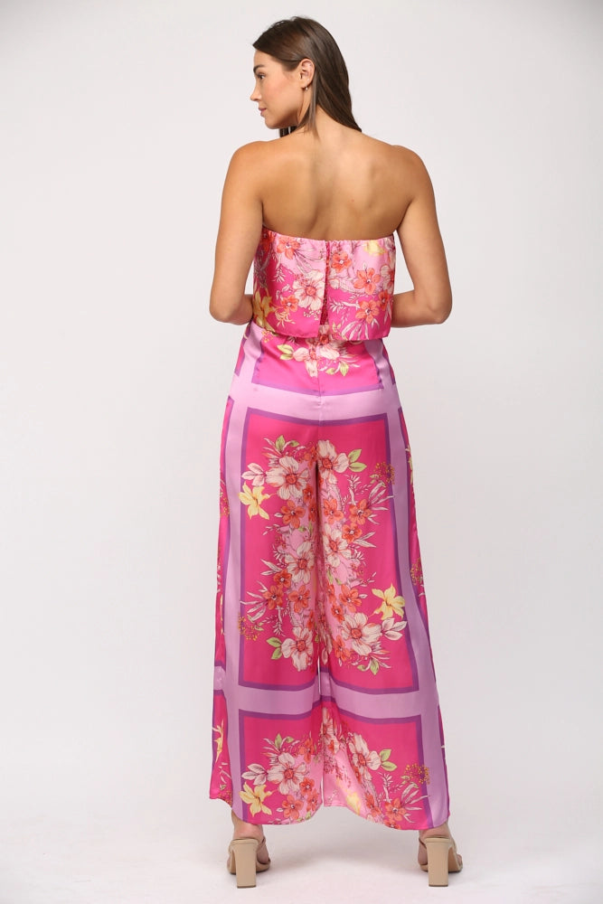 *PARADISE Floral BorderPrint Strapless Jumpsuit