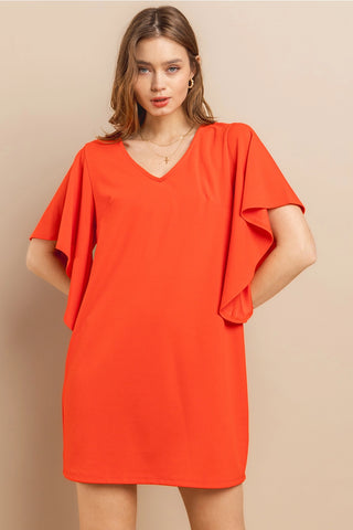 BROADCAST RuffleSleeve V-Neck Shift Dress