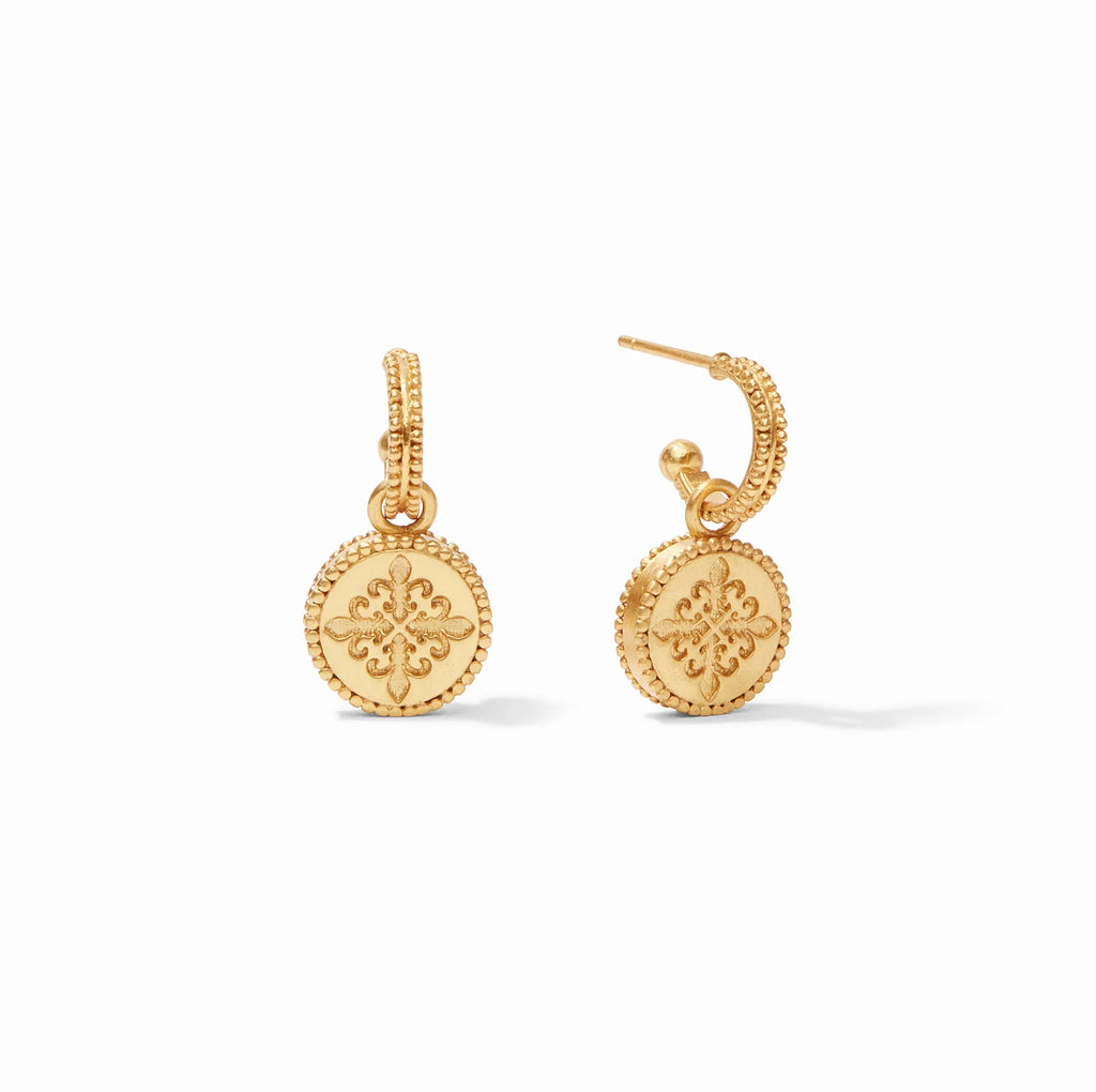 JULIE VOS Iridescent Peony Pink FLEUR DE LIS Hoop& Charm Earring