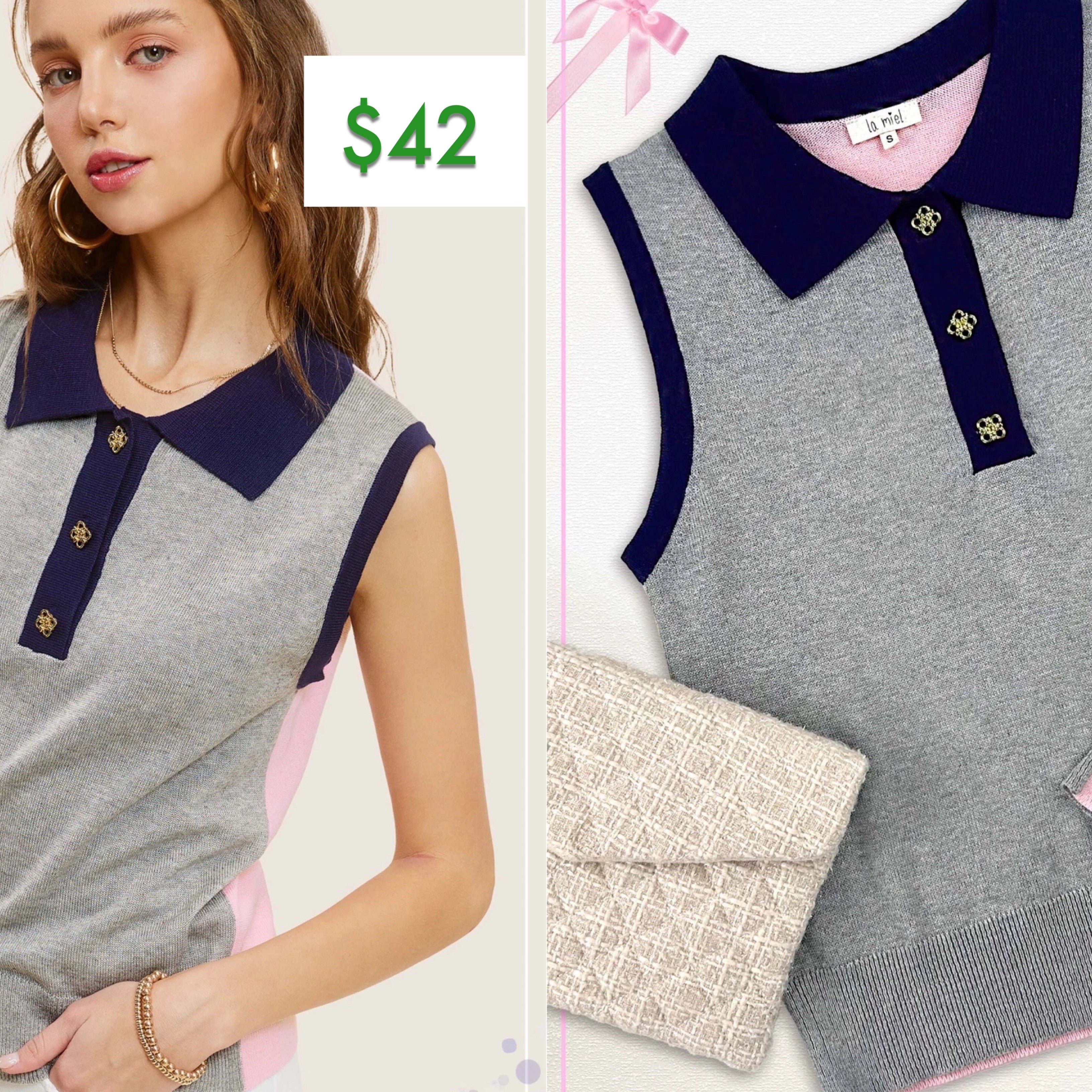 BAKERSVILLE ColorBlock Sleeveless Polo Top