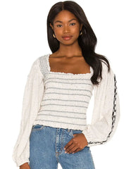 FREE PEOPLE Embroidered~Sleeve MAGGIE Smock~Bust Top