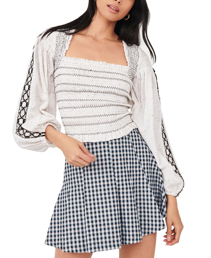 FREE PEOPLE Embroidered~Sleeve MAGGIE Smock~Bust Top