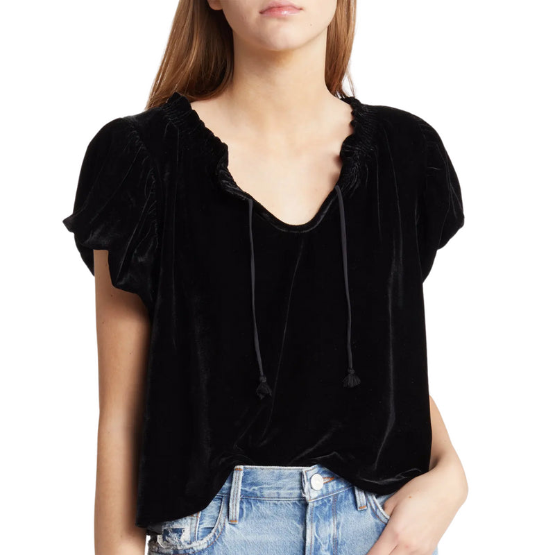 FREE PEOPLE Velvet TERESE Puff Sleeve Tie Neck Top