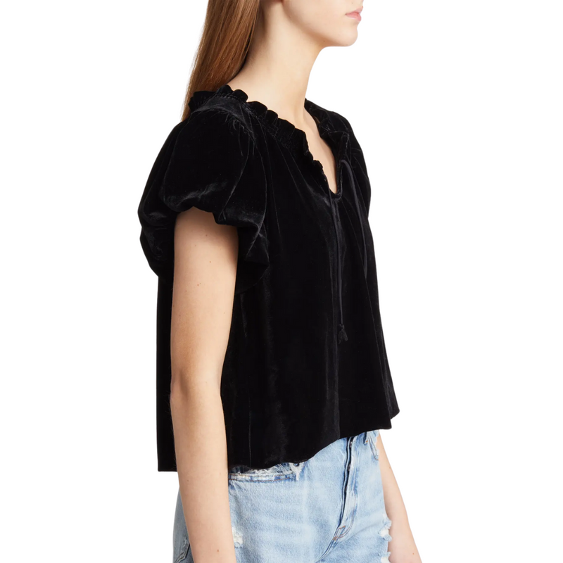 FREE PEOPLE Velvet TERESE Puff Sleeve Tie Neck Top