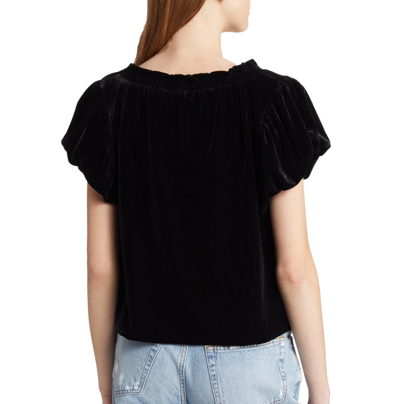 FREE PEOPLE Velvet TERESE Puff Sleeve Tie Neck Top
