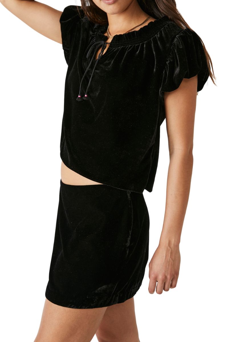 FREE PEOPLE Velvet TERESE Puff Sleeve Tie Neck Top