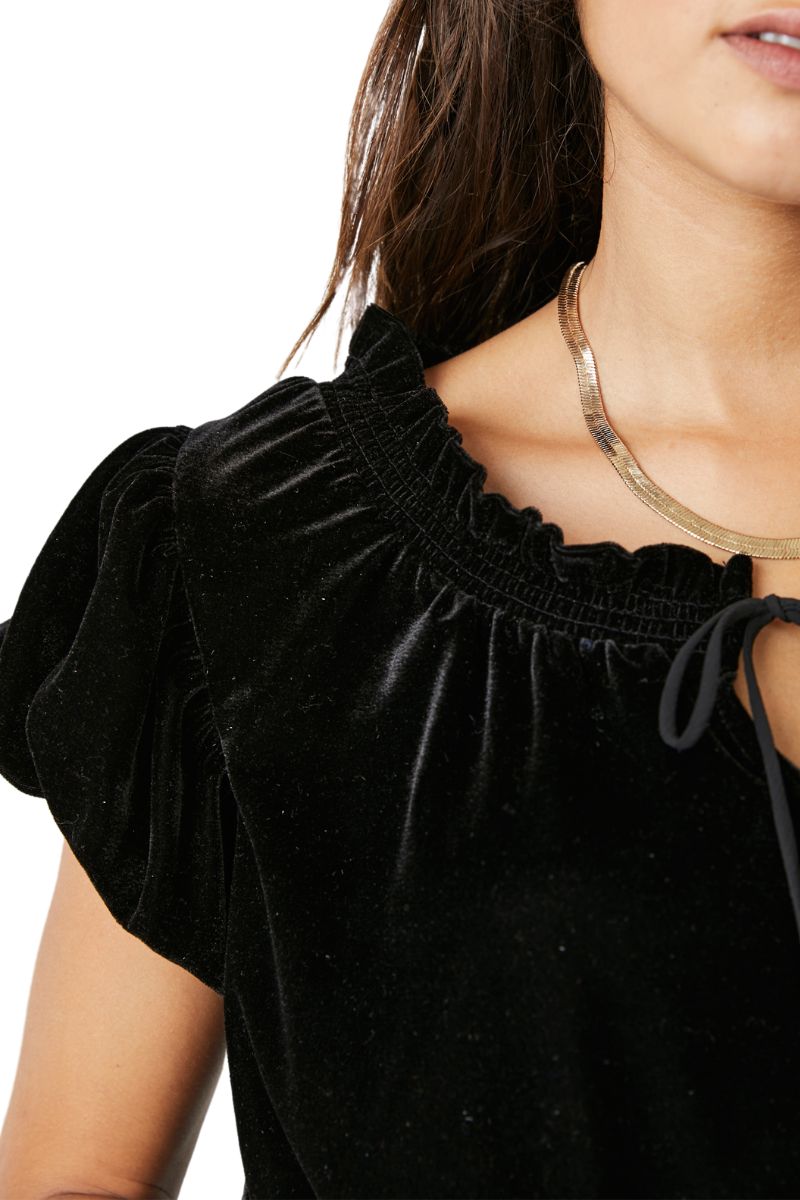 FREE PEOPLE Velvet TERESE Puff Sleeve Tie Neck Top