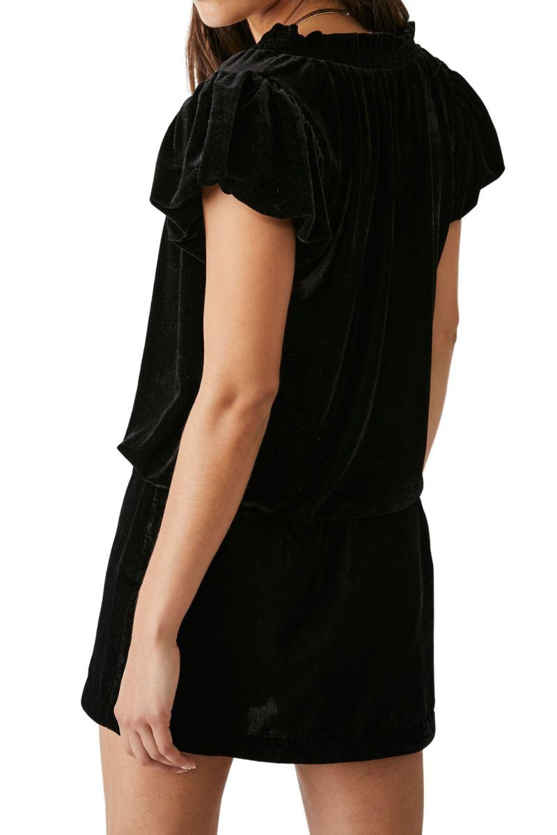 FREE PEOPLE Velvet TERESE Puff Sleeve Tie Neck Top