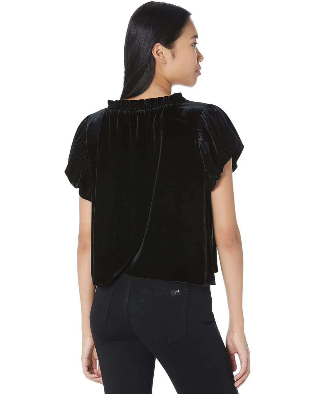 FREE PEOPLE Velvet TERESE Puff Sleeve Tie Neck Top