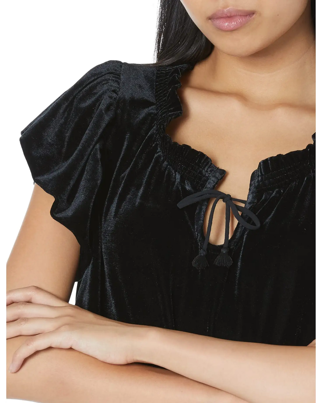 FREE PEOPLE Velvet TERESE Puff Sleeve Tie Neck Top