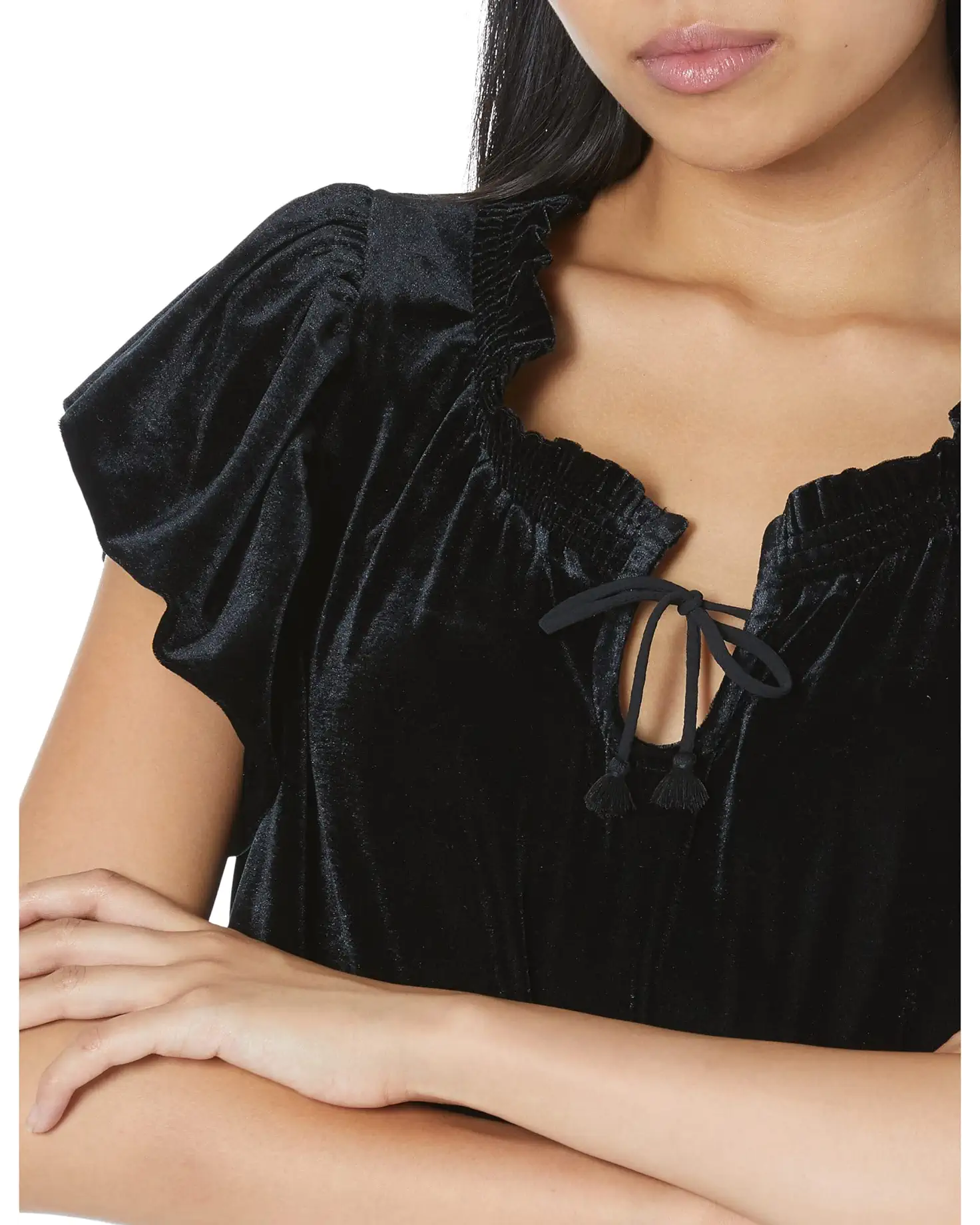 FREE PEOPLE Velvet TERESE Puff Sleeve Tie Neck Top