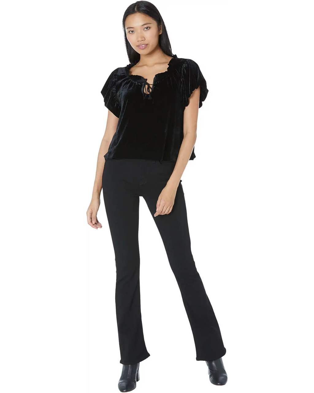 FREE PEOPLE Velvet TERESE Puff Sleeve Tie Neck Top